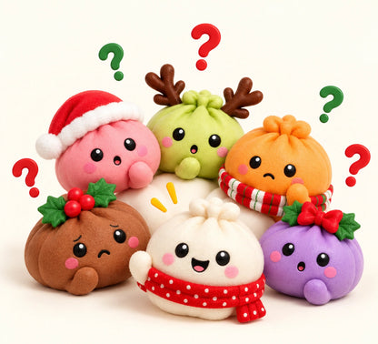 Calendrier de l'Avent Mystery Squishy — groupe de six figurines et points d’interrogation